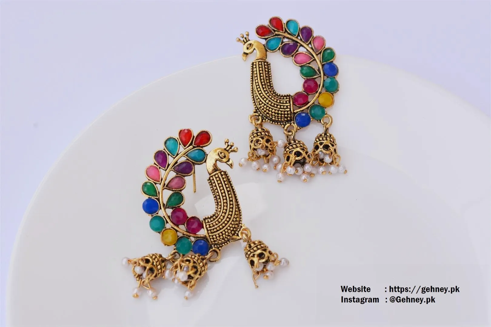 Peacock Rajwadi Noranga Earrings With Pearls