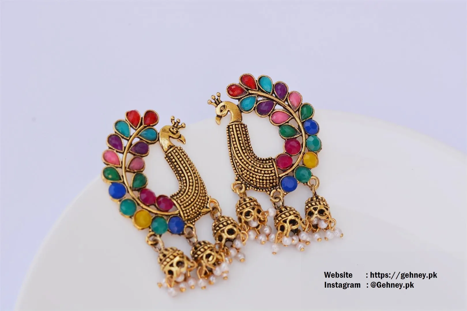 Peacock Rajwadi Noranga Earrings With Pearls
