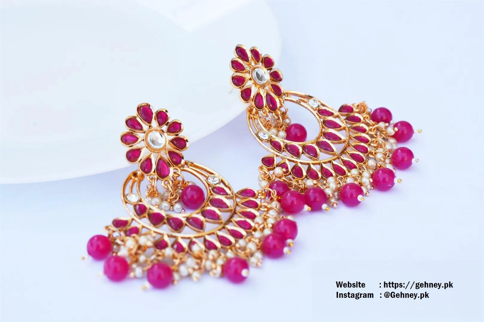 Pink Ruby And Pearls Earrings