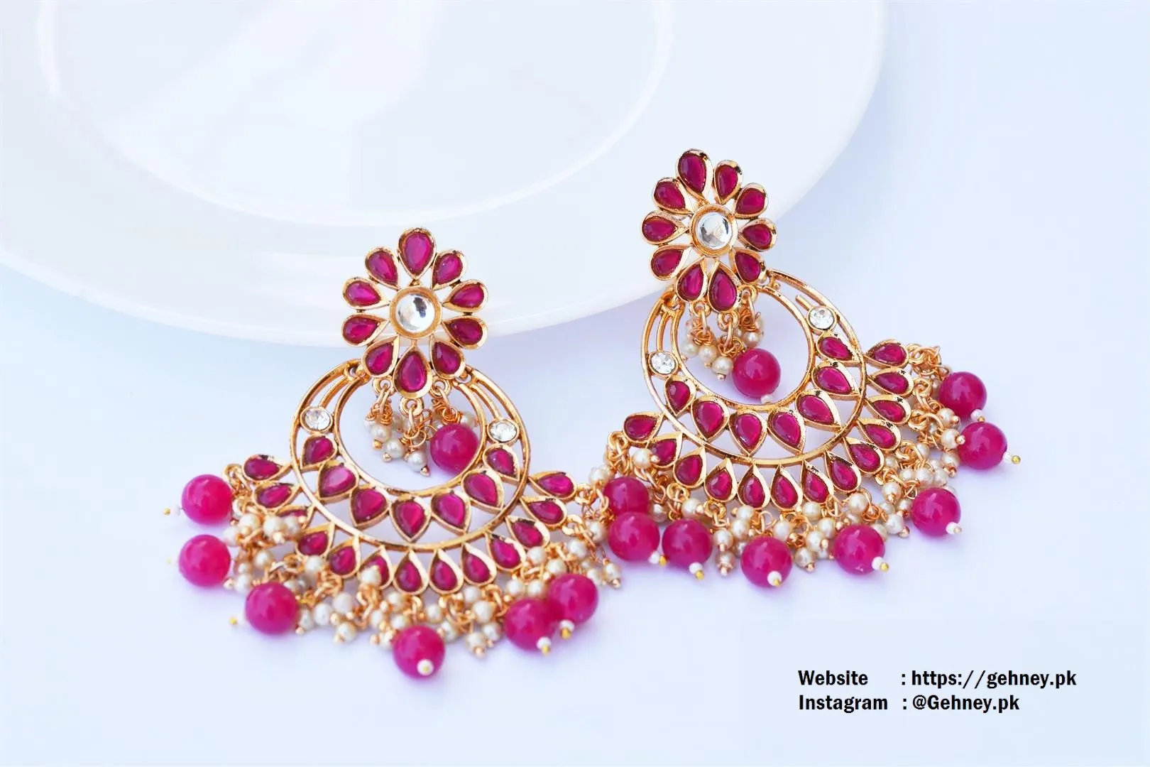 Pink Ruby And Pearls Earrings