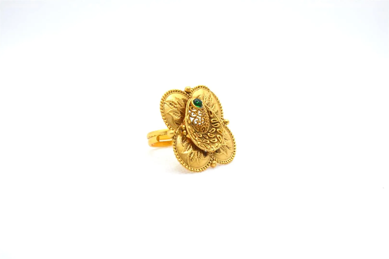 Rajwadi Ring Flowers Green Stone