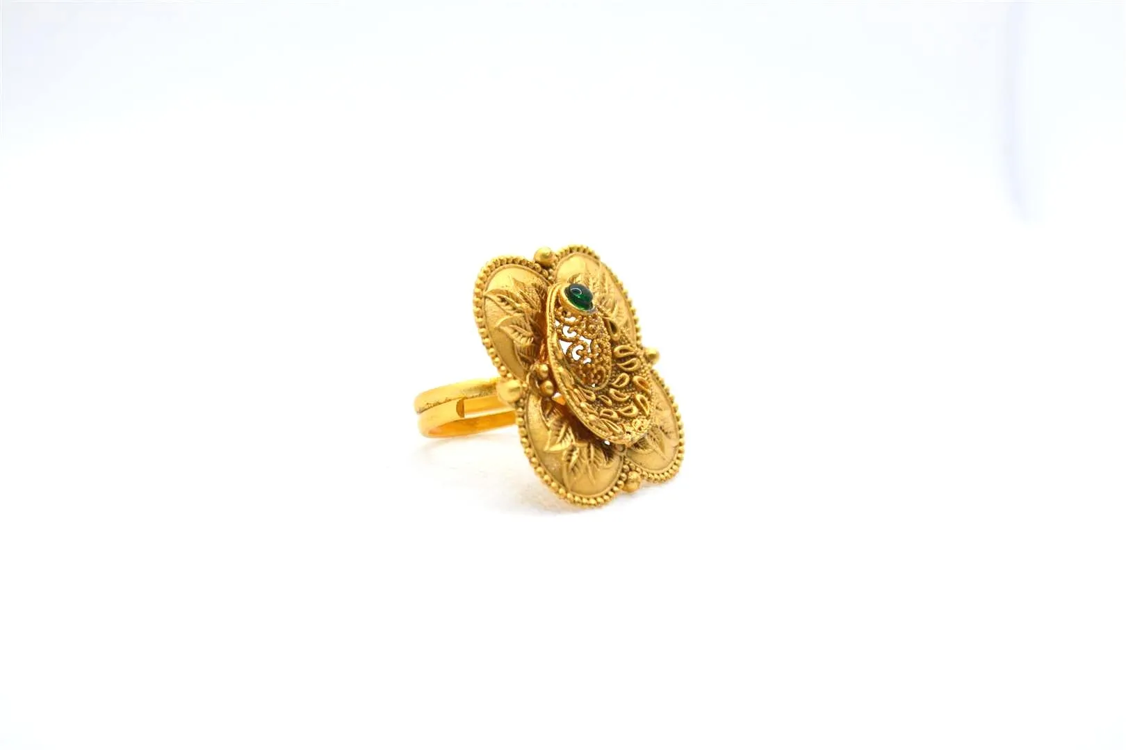 Rajwadi Ring Flowers Green Stone